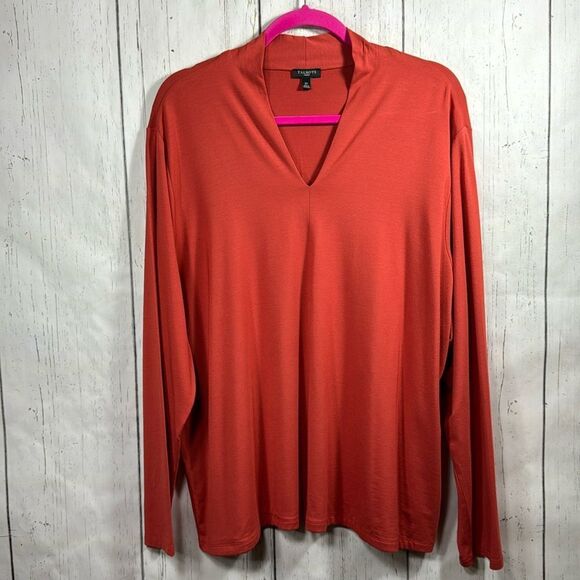 Talbots Woman High V Neck Top Stretch Minimalist Casual Orange Soft Top - Picture 1 of 14